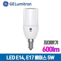 GE LED 브라이트 스틱 전구 7W 5W 샹들리에 밝은 촛대구 E14 / E17 전구 600lm, 주광색(하얀빛), 스틱 5W E17(17mm)