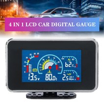 4in1 LCD 자동차 디지털 알람 게이지 압력 전압계 볼트 수온 오일 연료 온도 센서 12v24v, 한개옵션0