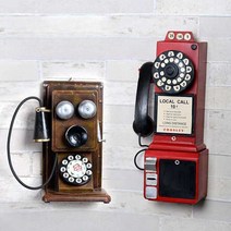 유선 옛날전화기 빈티지 벽걸이 복고 엔틱전화기 소품, 레드 TDJ868-R