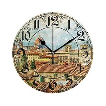 ALAZA 빈티지 이탈리아 플로렌스 원형 벽시계 무음 논 티킹 오일 페인팅 홈 오피스 스쿨 장식 시계 아트