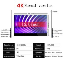 휴대용 포터블 모니터 Bimawen 휴대용 모니터 터치 스크린 C타입 USB HDMI 호환 노트북 Xbox 스위치 게, 04 15.6inch 4k_05 EU 플러그