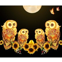 JISAN 보석십자수 캔버스형 세트 50x40cm JB01, 황금 부엉이 일가족