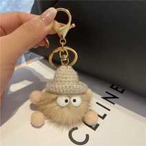 Digalen 레드 만화 리얼 밍크 헤어 자동차 키 체인 여성 폭스 바겐 혼다 아우디 BMW 벤츠 도요타 홍광 미니 BYD 커플 키 펜던트, 작은 연탄-회색