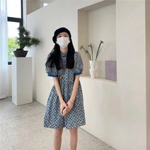 ANKRIC 여성 여름 퍼프 반팔 귀여움 원피스