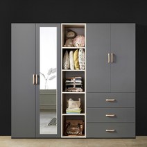 이온 2000 장롱세트 (800거울옷장이불장+400오픈선반장+3서랍장) 드레스룸 시스템장 장농, 이불장 세트, 그레이