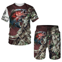 여름낚시복남성용 티셔츠 세트 3D 낚시 아트 프린트 오버사이즈 및 반바지, 04 다크 그레이