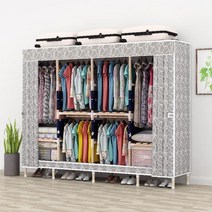 드레스룸 옷방 조립용 원목 커튼 옷장 행거 1인가구 먼지차단 자취 매장, 트리플 그레이