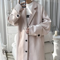 남자반코트 겨울 아이보리 베이지 남자 코트 남성 모직 롱 루즈핏 캐주얼 싱글 브레스트 커플 오버 가을 트렌드 패션 대형 사이즈 5xl