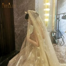 면사포 셀프웨딩 베일 화관 촬영 B 샴페인 블링 신부 베일 긴 스파클 베일 대성당 한, 200cm