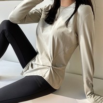 6color 실켓 무지 데일리룩 면 언발 꼬임 긴팔티 필라테스 요가복 봄 가을 라운드 베이직 여성 티셔츠