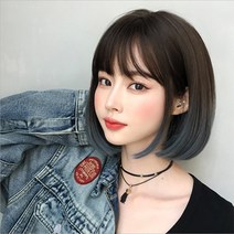 하이유니 옴브레 뱅헤어 짧은 단발 통가발 30cm + 가발망 + 거치대 세트, 애쉬퍼플 / 30cm