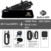 룸미러블랙박스 후방카메라 가성비 2채널 10 인치 4K GPS 와이파이 자동차 Dvr 미러 대시 캠 듀얼 렌즈 IPS, 06 4K-1080P-6M-BL-GPS_04 128G