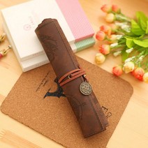 가죽필통 보물지도 레트로 연필 가방 모조 가죽 화장품 롤 펜 메이크업 브러쉬 학교 사무실 문구 선물, 01 Scrub-deep brown