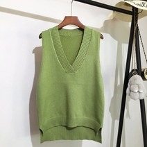 올리브색니트 핫핑크니트 가을 여성 스웨터 조끼 v 넥 민소매 불규칙한 캐주얼 느슨한 니트 풀오버 탑 여성 겉옷 133