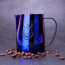트루리 튜닝피쳐 저그 밀크 우유 카페 홈 전문가용 밀크피쳐, 티타늄 블루 600ml