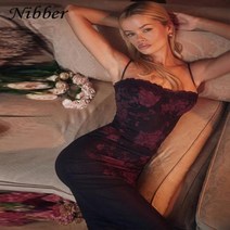 파티드레스 니버우아한 레이스 스트랩 꽃 인쇄 랩 가슴 맥시 드레스 여성용 등이없는 슬림 여