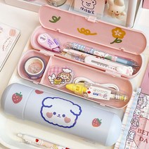 [몽실몽실] 둥근 2단필통 대용량 플라스틱 원통 중학생 고등학생 대학생 필통, 블루