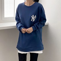 여성용 긴팔 뉴욕 레이어드 기모 맨투맨 오버핏