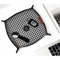 심플 모던 인테리어 소품 수납함 단추 사각 패턴 가죽 트레이, 베이지체크 L