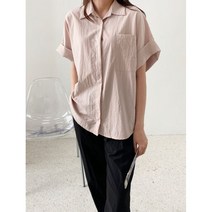 히든버튼 바스락 폴리 롤업 포켓 여성 반팔 셔츠블라우스