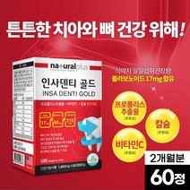 치아 영양제 인사 덴티 골드 60정 칼슘 프로폴리스 비타민C 부모님 어르신 노인 치아 뼈 건강 미국산, 1박스(2개월분)