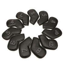 11pcs 골프 철 커버 큐 모자 커버 골프 클럽 보호 커버 오일 가장자리 공정 골프 클럽 액세서리, 블랙 실버