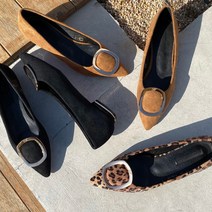 스웨이드 앞코장식 스틸레토 플랫슈즈 2cm 전체쿠션