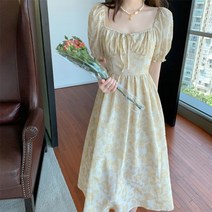 데일리룩 여름 플라워 부드러운 선녀 스커트 반팔 빈티지 원피스 날카로운 시크