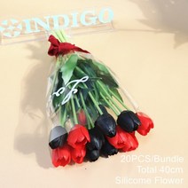 PCS 꽃 실리콘 노란색 튤립 꽃다발 리얼 터치 칼라 홈 부활절 선물 인공 결혼식-인디고, [01] pcs Poly Bag, [20]  piece per bunch