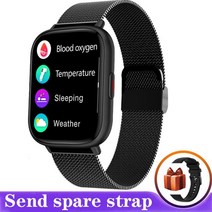 다이빙 컴퓨터 시계 게이지 새로운 1.85inch 스마트 남성 풀 터치 피트니스 트래커 체온 ip67 방수 여성 gts 2, 메쉬 벨트 블랙