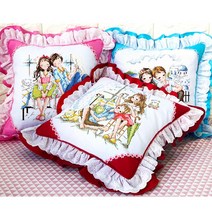 더스티치 십자수 쿠션 패키지 DIY 만들기 세트 캐릭터, 꽃띠이중프릴쿠션-하늘