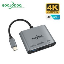 아이패드호환허브 맥북호환허브 C타입멀티허브 goojodoq usb c 허브 4k 60hz type c to hdmi 2.0 pd 100w 어댑터 for macbook air, 은