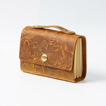 2023년 엔틱다이어리 패브릭다이어리소형 수제 정품 가죽 노트북 중립 빈티지 메모장 크리에이티브 소년, 02 Embossed Brown