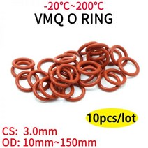 기계 부속 자재 베어링 스쿠류 커넥터 볼 밸브 샤프트 VMQ-레드 실리콘 O 링 CS 3mm OD 10 ~ 150mm 식품 등급 방수 와셔 고무 절연 원형 씰 개스킷 개, OD 72mm ID 66mm, Red, CS 3.0mm