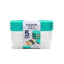 뚜껑이 있는 Sistema Nest It 식사 준비 식품 보관 용기 3칸 8컵 5팩 청록색, 3 구획