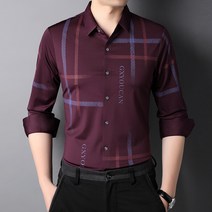 Z3JC 봄가을 남성 긴팔 스판 체크 무항 셔츠 캐주얼 얇은 셔츠 남성복