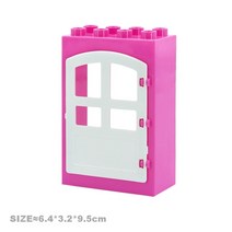 롱브릭타일 접착식파벽돌 파벽돌 빌딩 블록 장난감 어린이용 큰 입자 집 부품 액세서리 창문 벽 지붕, 35 Thin door pink