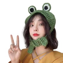 귀여운 개구리 눈 짜다 니트 Skullies 비니 모자 단색 컬러 겨울 따뜻한 이어폰 모자