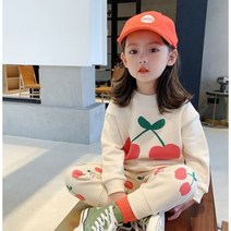 바로배송 여아 남아 남녀공용 키즈 맨투맨상하세트 체리트레이닝복 편안한 등원룩 키즈패피