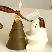 크리스마스 곰트리 캔들 인테리어 오브제 소품 선물 성탄절 양초 향초, 곰+트리(올리브그린)