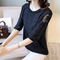 봄 여름 가을 7부 소매 니트 티셔츠[307]