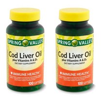 스프링밸리 대구간유 오일 플러스 미타민A&D3 100소프트젤 2팩 Spring Valley Cod Liver Oil
