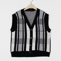퍼니걸스 1666 빈티지 체크 브이넥 니트 조끼 여성의류