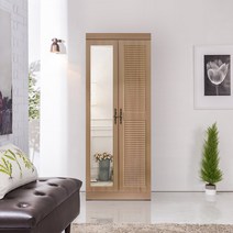 솜씨방가구 루바갤러리장롱 거울형 윗선반옷장, 오크