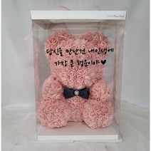 로즈베어 장미꽃 장미 곰돌이 곰인형 장미곰돌이 플라워박스 비누꽃 꽃다발 화이트데이 기념일 여자친구 선물 로즈데이+투명케이스+롤리팝캔디, S-피치핑크, 한글4, 추가