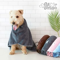 펫아미고 퀵드라이 펫타올 가운형 2가지 사이즈 (ML) 극세사 강아지타올 고양이타올, 가운형 M 그레이