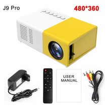 빔프로젝터 가성비 초단초점 미니 무선 프로젝트 프로젝트 스크린 Salange J9Pro LED 홈 미디어 플레이어 오디오 휴대용 480x360 픽셀 지원 1080P HDMI USB, J9pro 노란색 유럽 연합 플러그