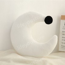 인조 밍크 퍼 크라운 왕관 하트 달 별 모양 베개 쿠션, 35cm 화이트 문
