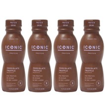 ICONIC Protein Drinks Chocolate Truffle (4 팩) - 무설탕 저탄수화물 20g 잔디 먹이 단백질 락토오스 프리 글루텐 케토 쉐이크, 기본
