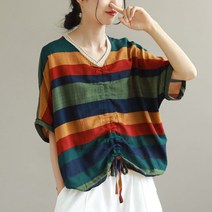 빌리즈빈 줄리드 블라우스 여름 여성 브이넥 줄무늬 블라우스 T1350